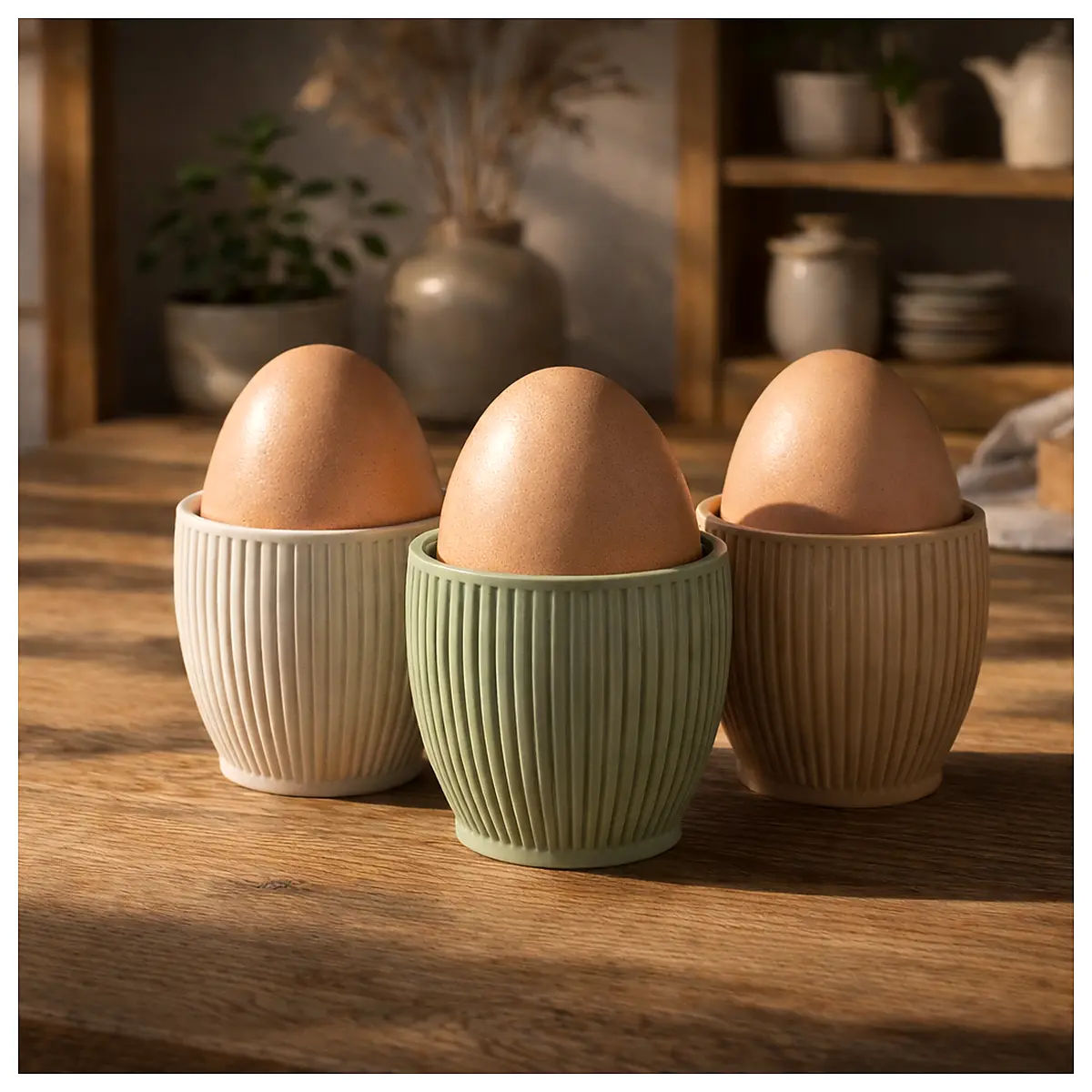 Japandi Style Ribbed Egg Holder Ceramic Egg Warmer Kitchen Accessories Ribbed Egg Tray Universal