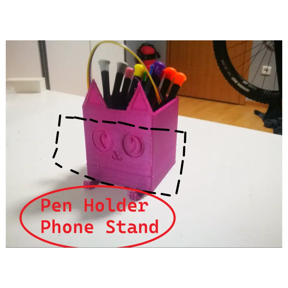 Cute Cat Pen Holder Phone Stand Easy to Print 3D Printing Accessory Phone Stand Desktop Decoration
