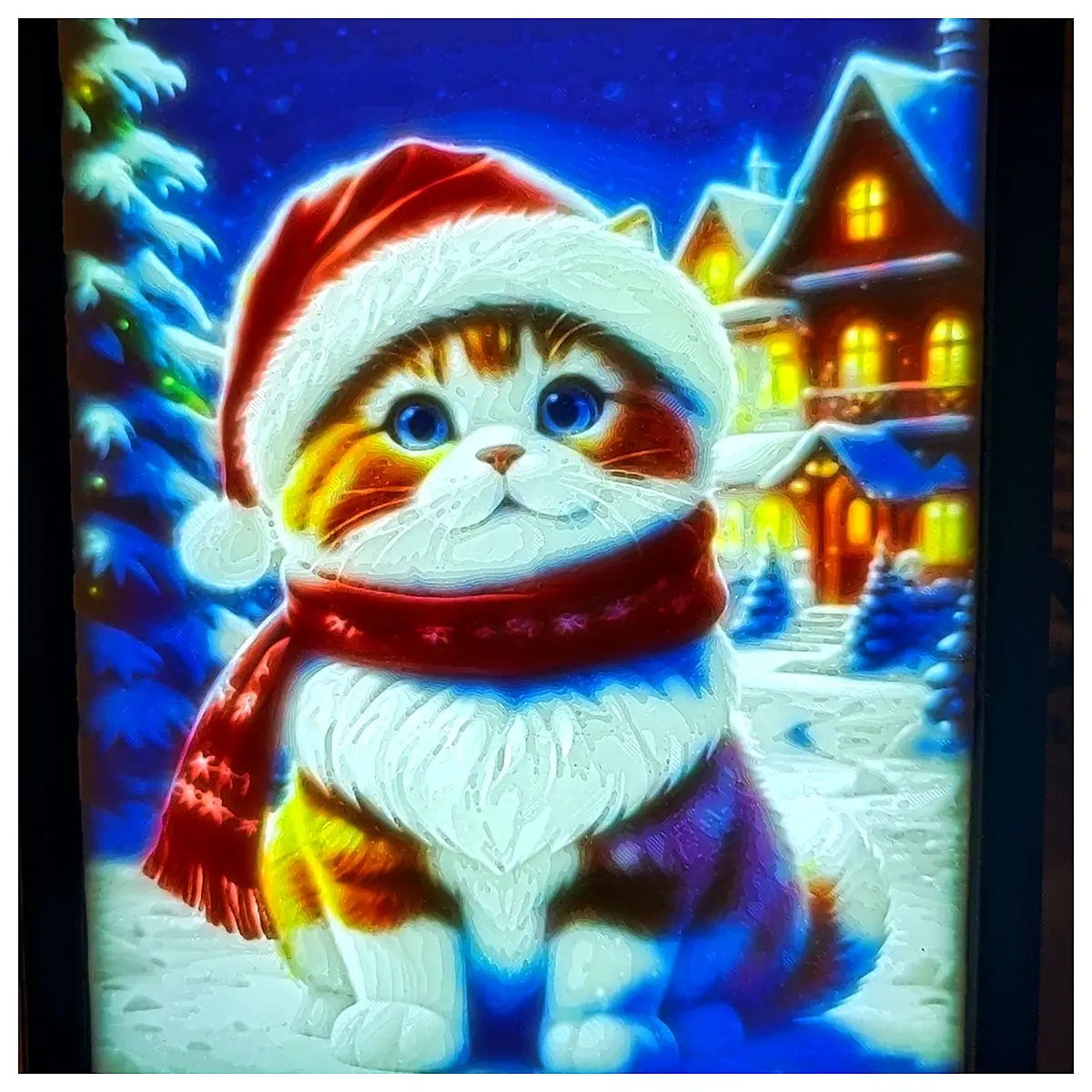 Laser Cut 3D Relief Christmas Cat 2D Art Oscar Award Translucent Ornament Christmas Gift Art Decoration