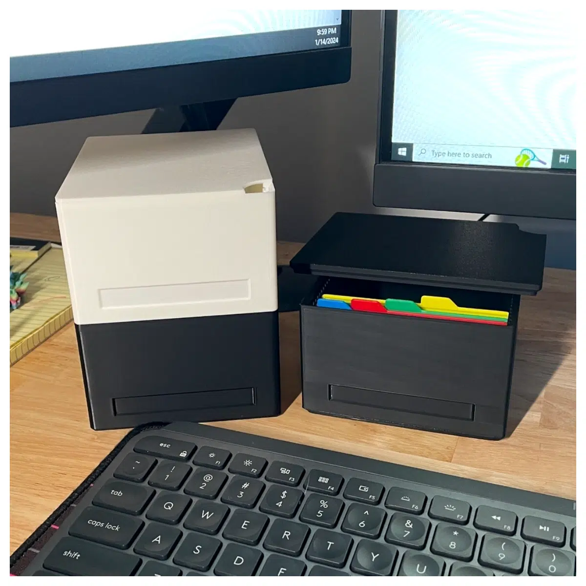 Stackable Desktop Storage Boxes with Label Dividers Organize Notes Cards Files Office Supplies