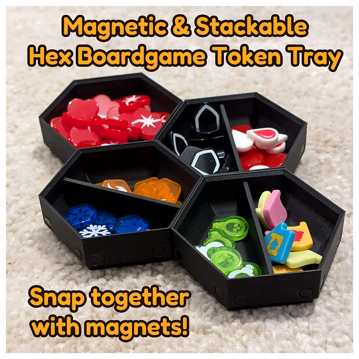 Hexagonal Game Tray Magnetic Stackable 6cm Diameter Board Game Accessories Dice Holder