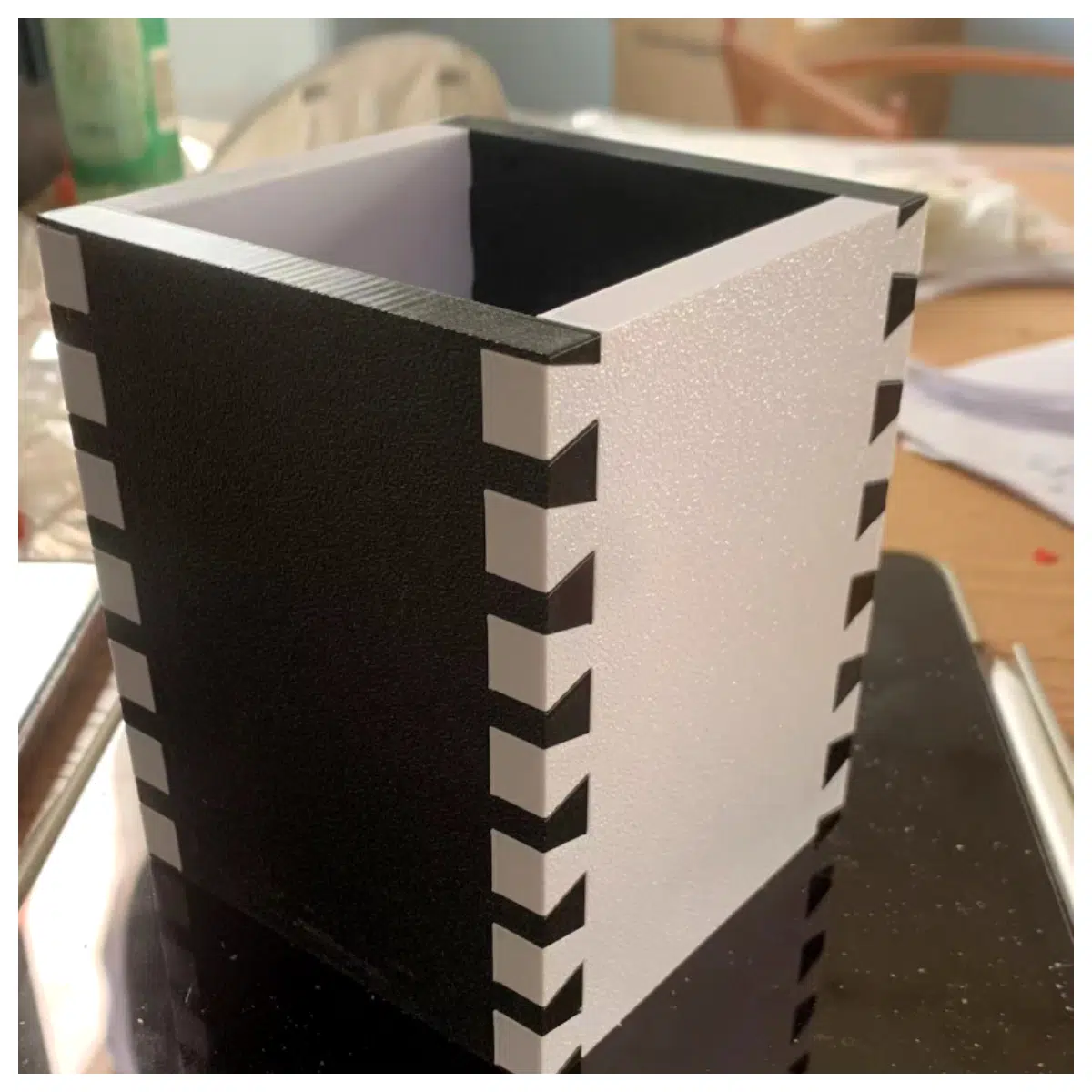 dual tone mortise tenon pen holder organizer desktop wood grain storage container for office supplies stationery gift