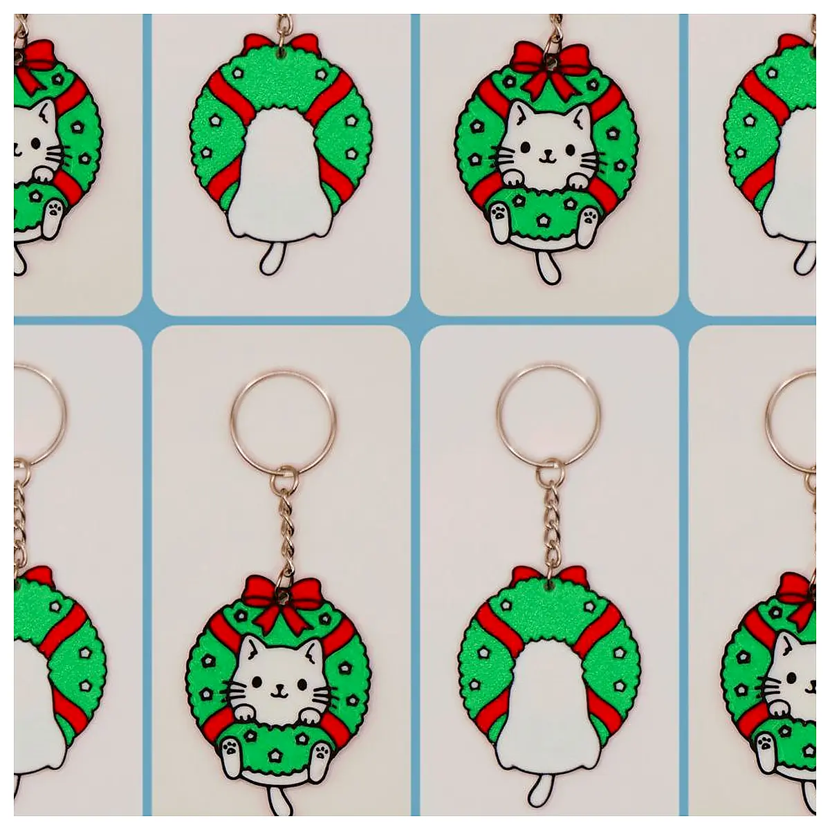 Christmas Wreath Cat Charm Festive Decoration Christmas Ornament Small Cat Christmas Gift Keychain