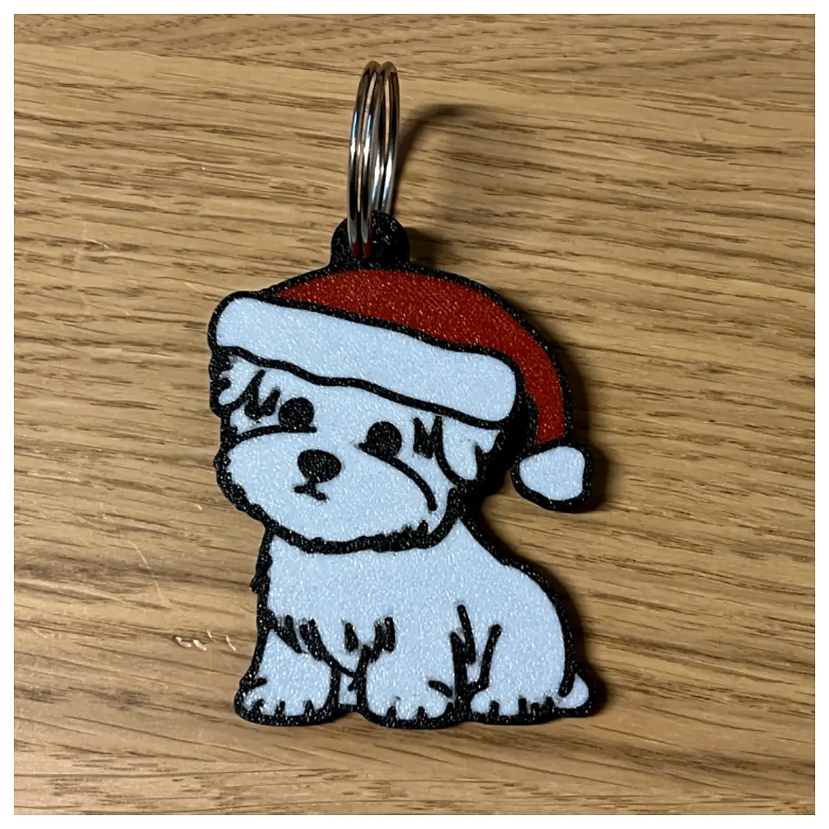 Cute Maltese Dog Keychain Christmas Edition Pet Memorial Gift Small Dog Present Christmas Decoration