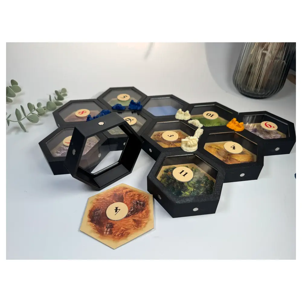 3D Catan Acrylic Glass Magnetic Hexagonal Tiles Board Game Accessories Dice Board Games