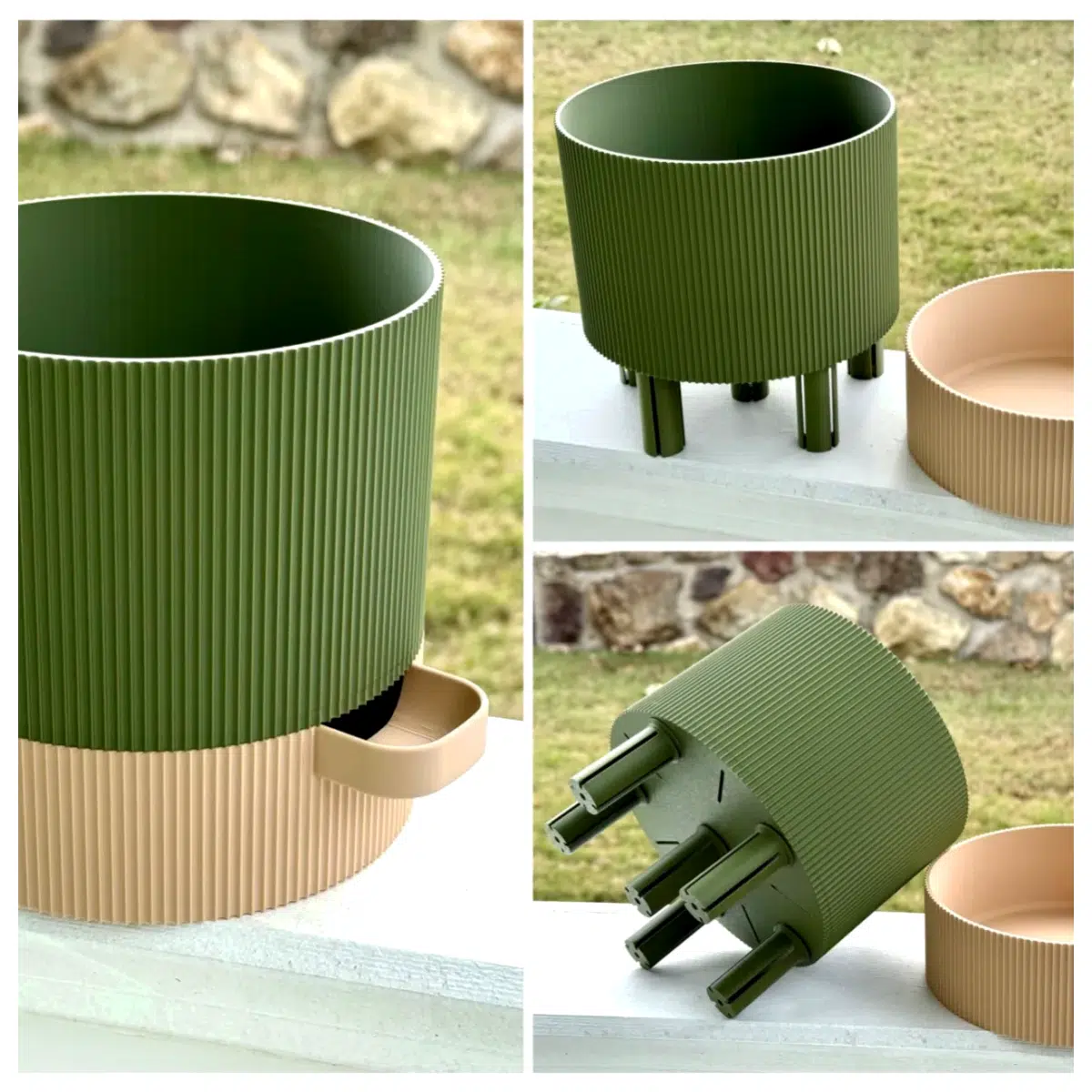 Ribbed Circular Self Watering Planter Medium Planters Gardening Flowers Pots Decoration Flower Boxes