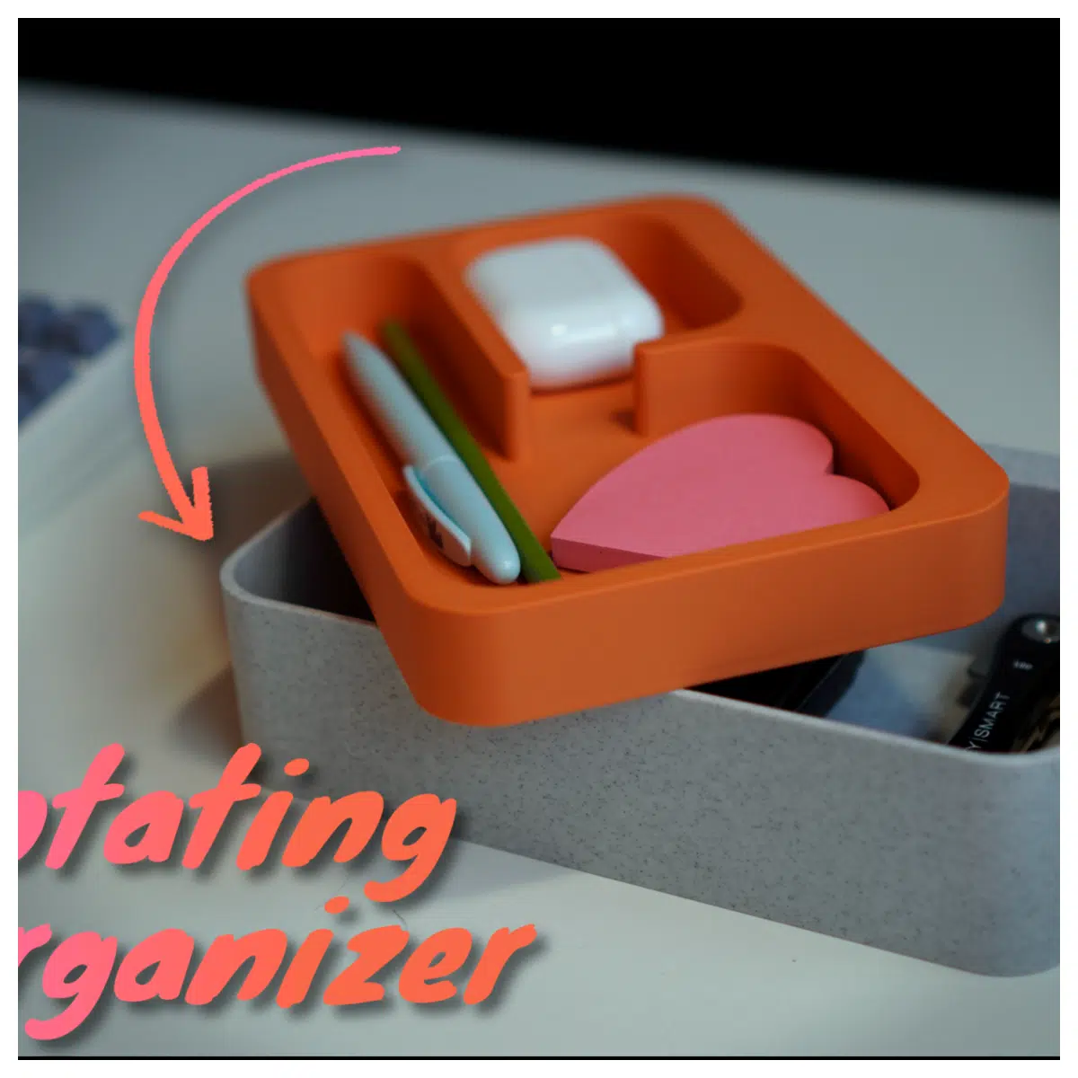 Rotating Lid Desktop Storage Box Multi Compartment Organizer Desk Storage Container Storage Box Organizing Tools