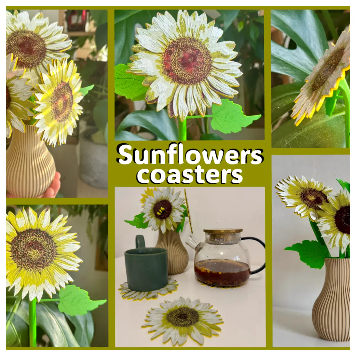 Magnetic Sunflower Coasters Desk Decoration Cup Holder Grip Anti Slip Heat Protection Home Essential