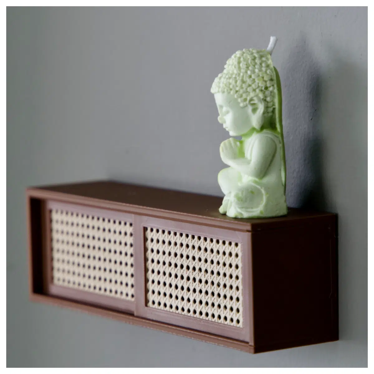Floating Shelves Woven Style Sliding Door Storage Unit Display Rack Home Decor