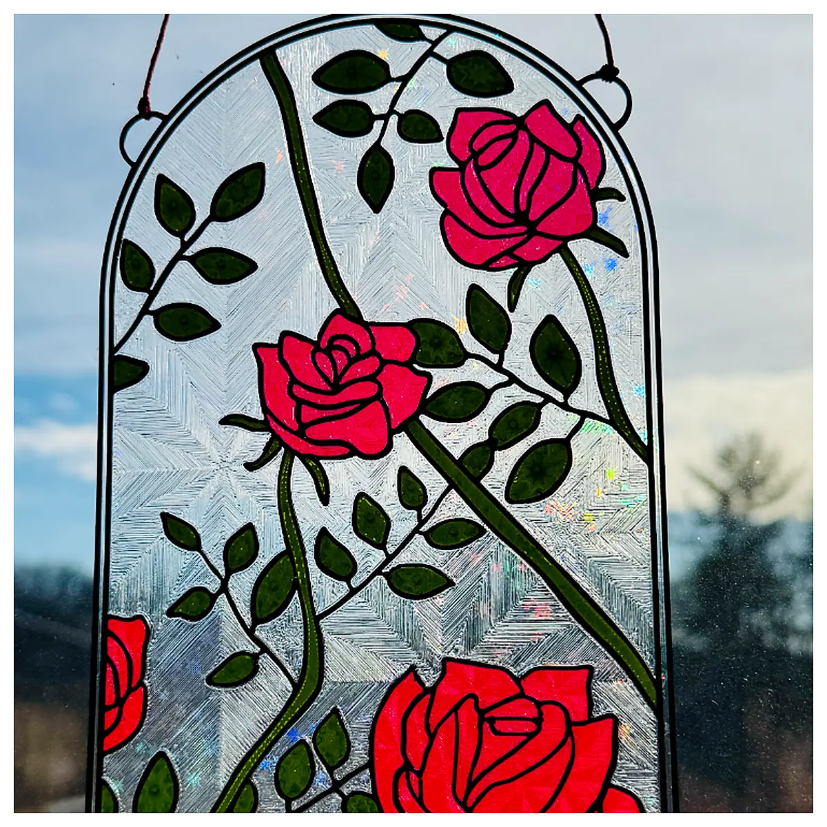 ful Glass Rose Ornament Hanging Decor Home Decor Wall Art Romantic Decoration