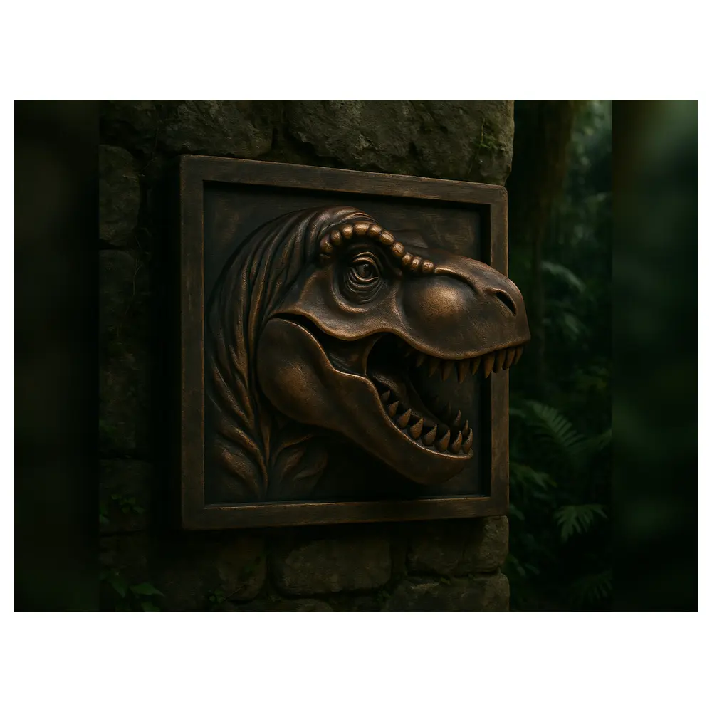 Dinosaur Mural Relief 3D Image Bronze Frame Wall Art Decor Modern Home Sculpture