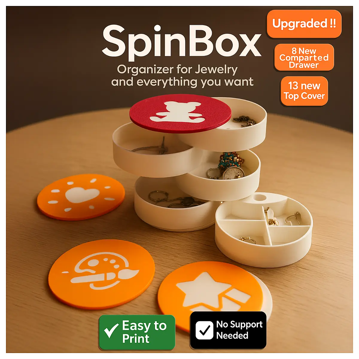 SpinBox Organizer Jewelry Office Supplies Rotating Box Desk Storage Multi Purpose Organizer Removable Cute