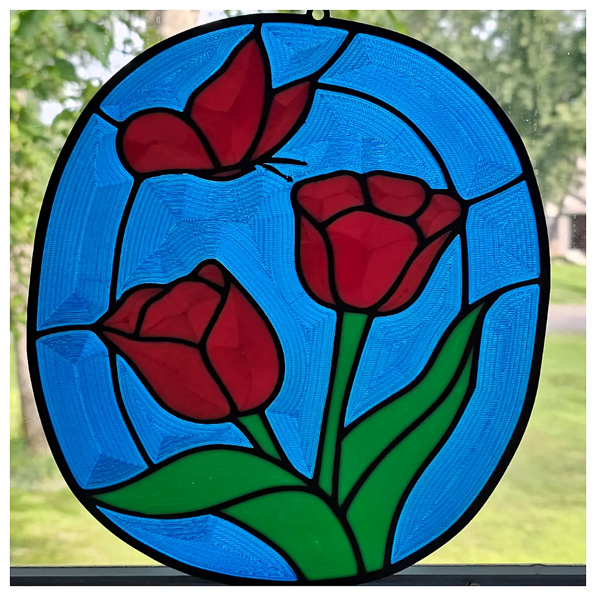 Tulip Stained Glass Painting Floral Decoration Pattern Home Decor ful Glass Art Decoration