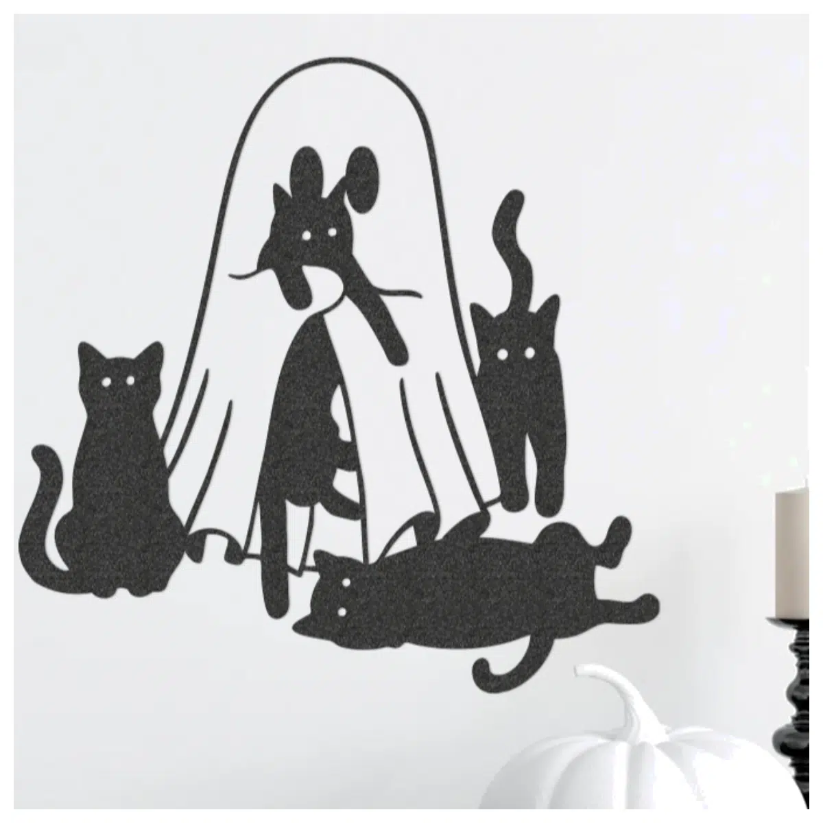 Ghost with Kitten Figurine Spooky Cat Decor Kitten Plush Desk Decoration Cat Gift Idea