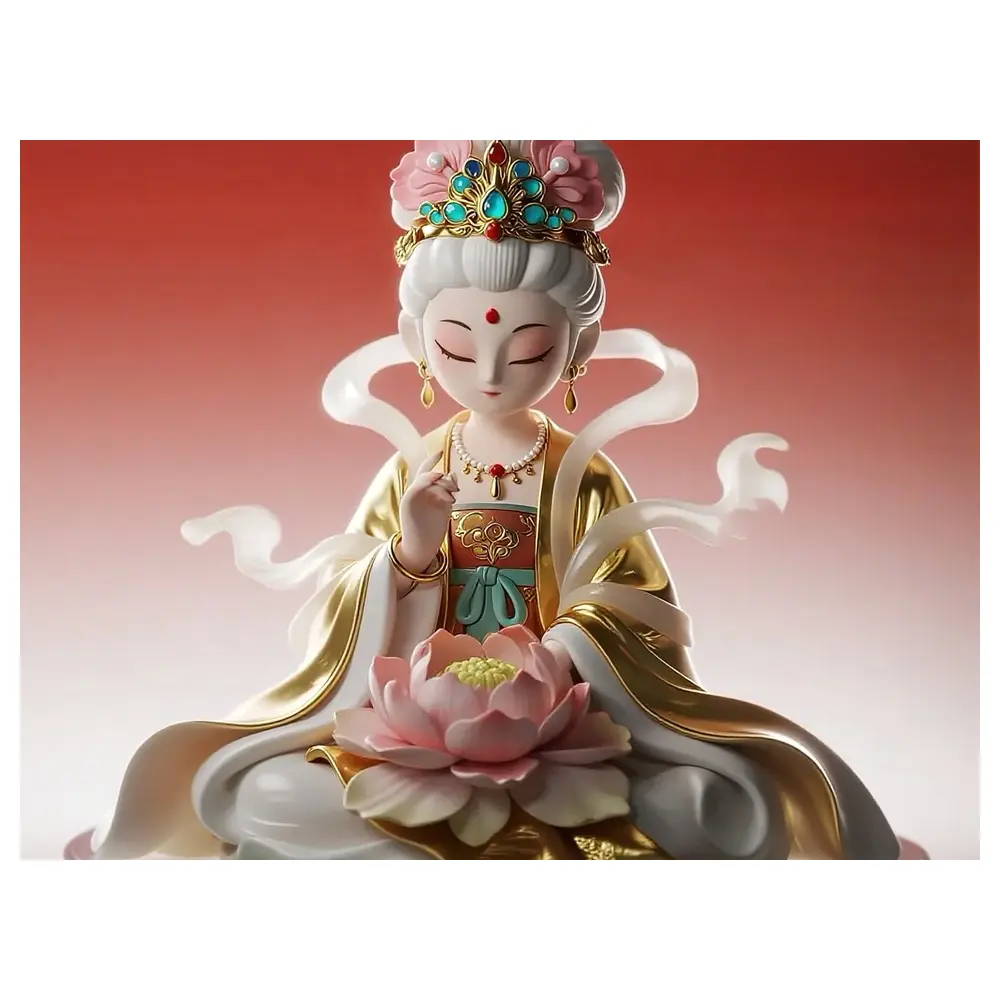 Lucky Buddha Guan Yin Figurine Q Collectible Display Anime Character Model Mini Figurine