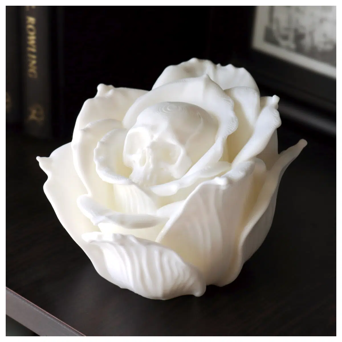 skull rose ornament collectible display holder accessory stand garden decor outdoor figurine