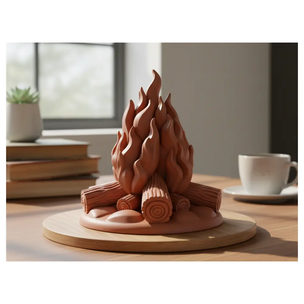 Campfire Sculpture Wooden Statue Rustic Home Decor Art Ornament Outdoor Decoration Warm Tone