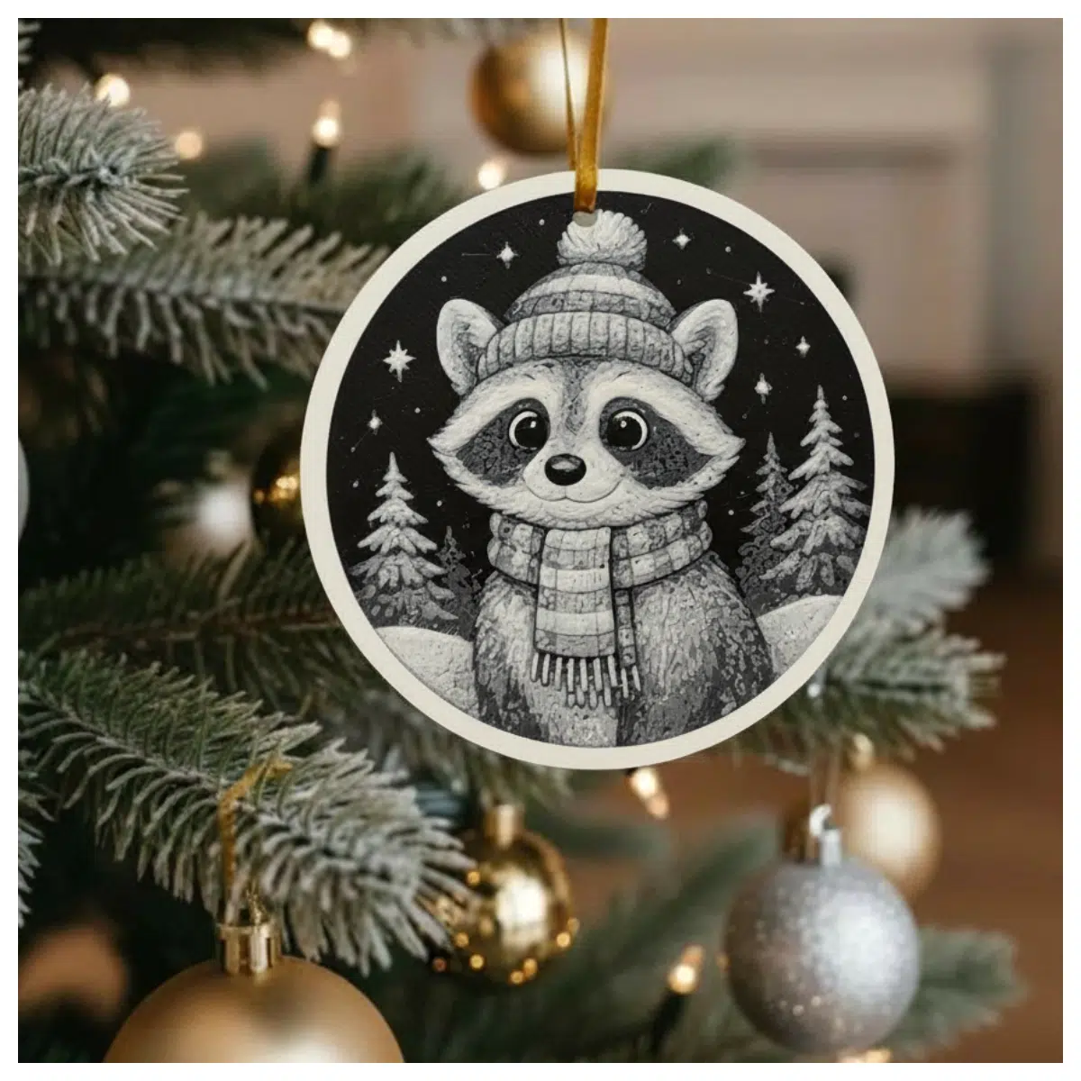 Christmas Raccoon Ornament Holiday Decor Indoor Decoration Christmas Figurine Christmas Gift Fluffy Cute