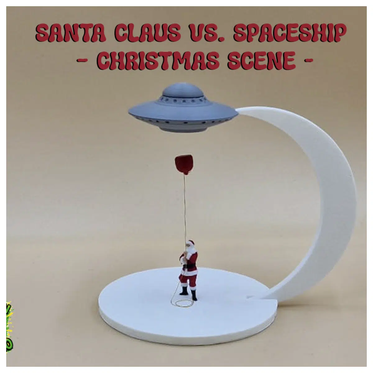 Santa vs Spaceship Scene Christmas Decoration Holiday Toy Scene Model Christmas Theme Festive Gift