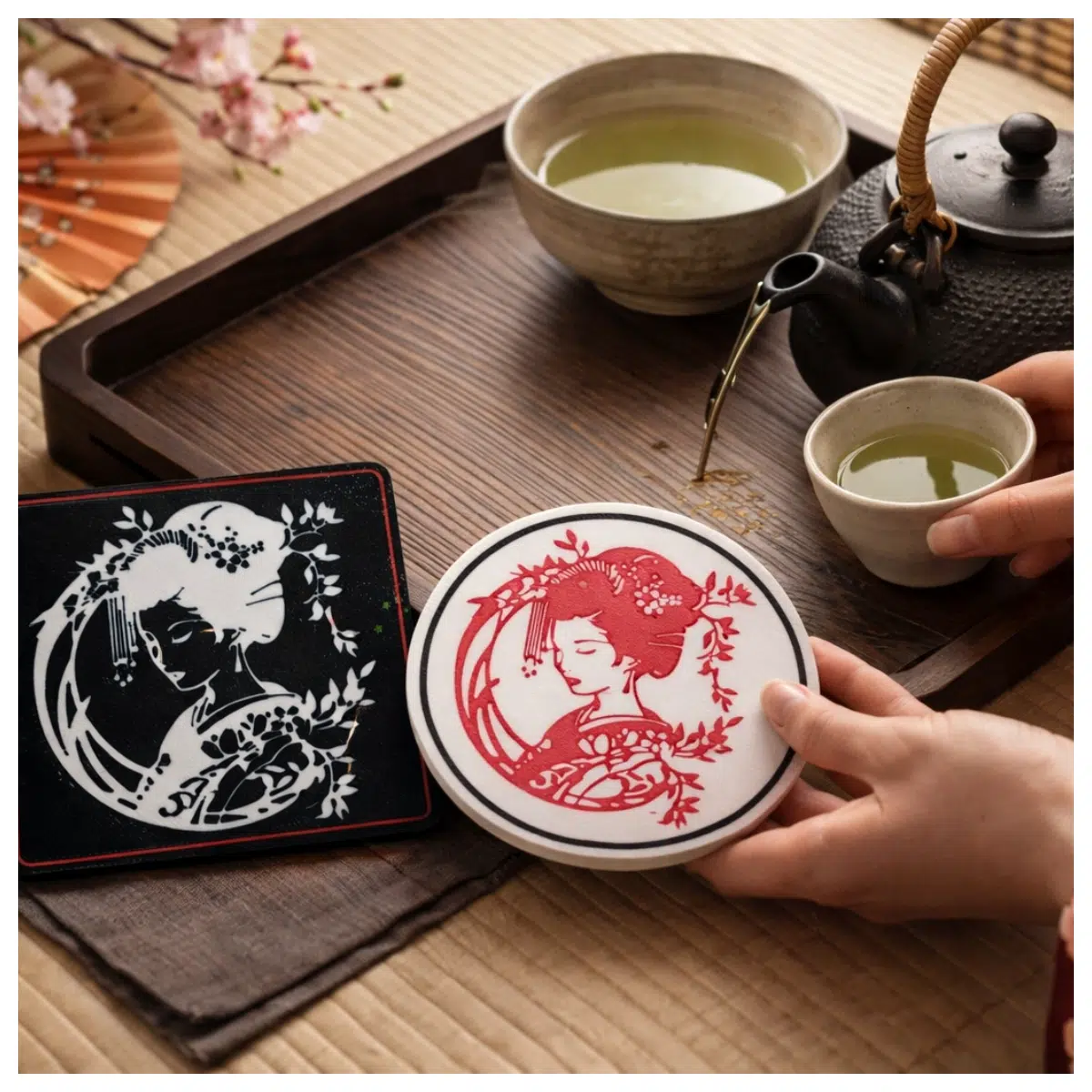 Double Design Geisha Coasters Creative Home Decor Placement Mats Gift Desk Accessories Geisha