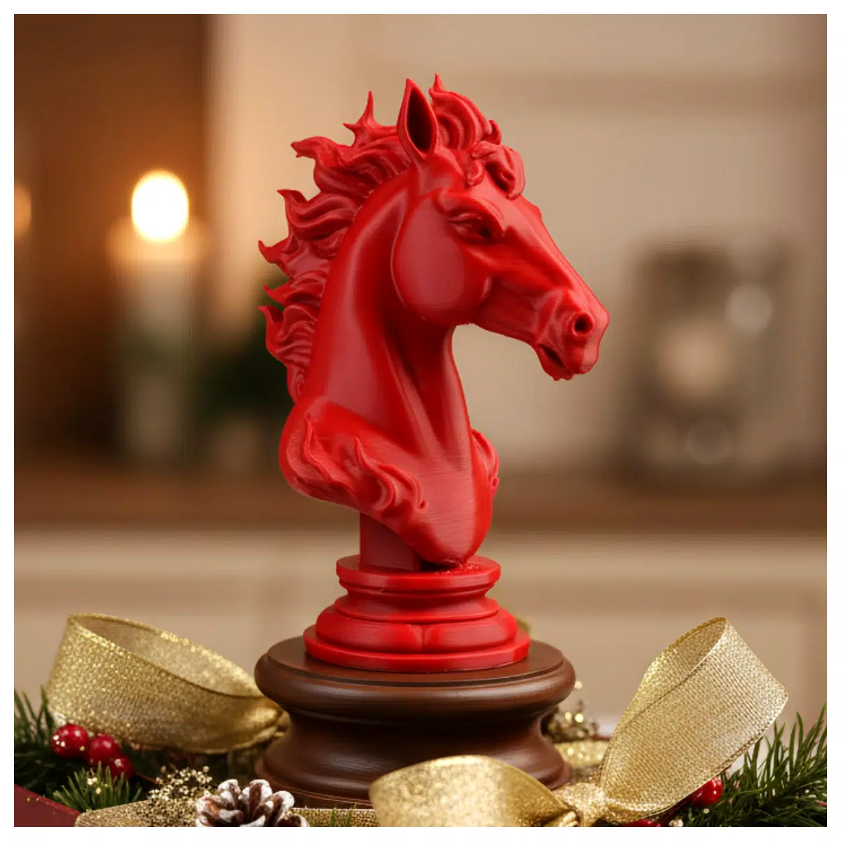 Red Flame Horse Bust Figurine Model Decoration Anime Collectible Desktop Display Flame Horse Statue Model Toy