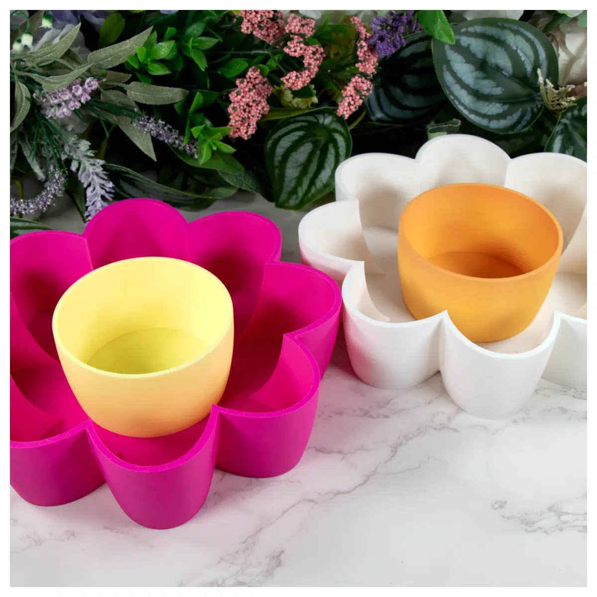 Floral Bowl with Embedded Flowers Ceramic Flower Pot Indoor Plant Container Decorative Flower Vase for Home Garden