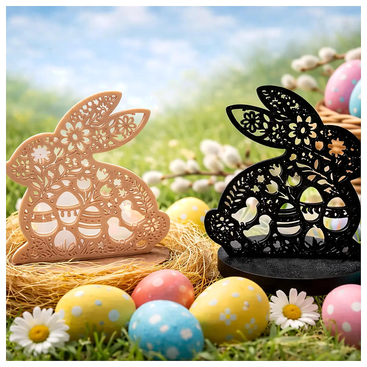 Playful Hopping Easter Bunny Toy Decorative Flowers Easter Gift Toy