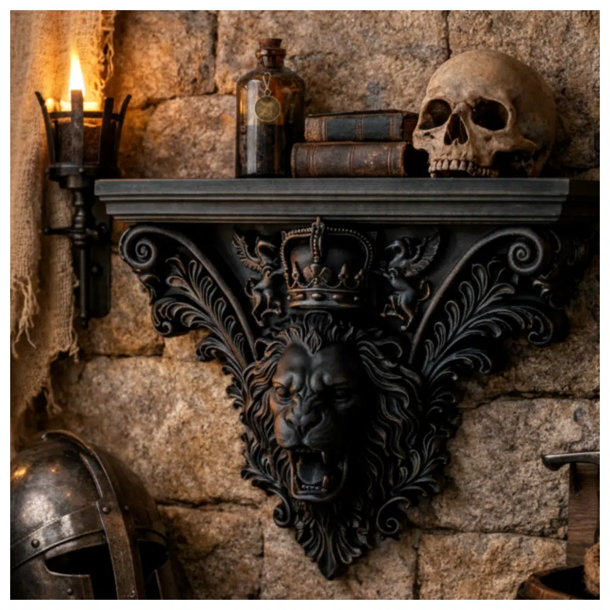 Royal Lion Wall Mounted Shelf Display Stand Decorative Shelf Hanging Storage for Art Decorations Baroque Style