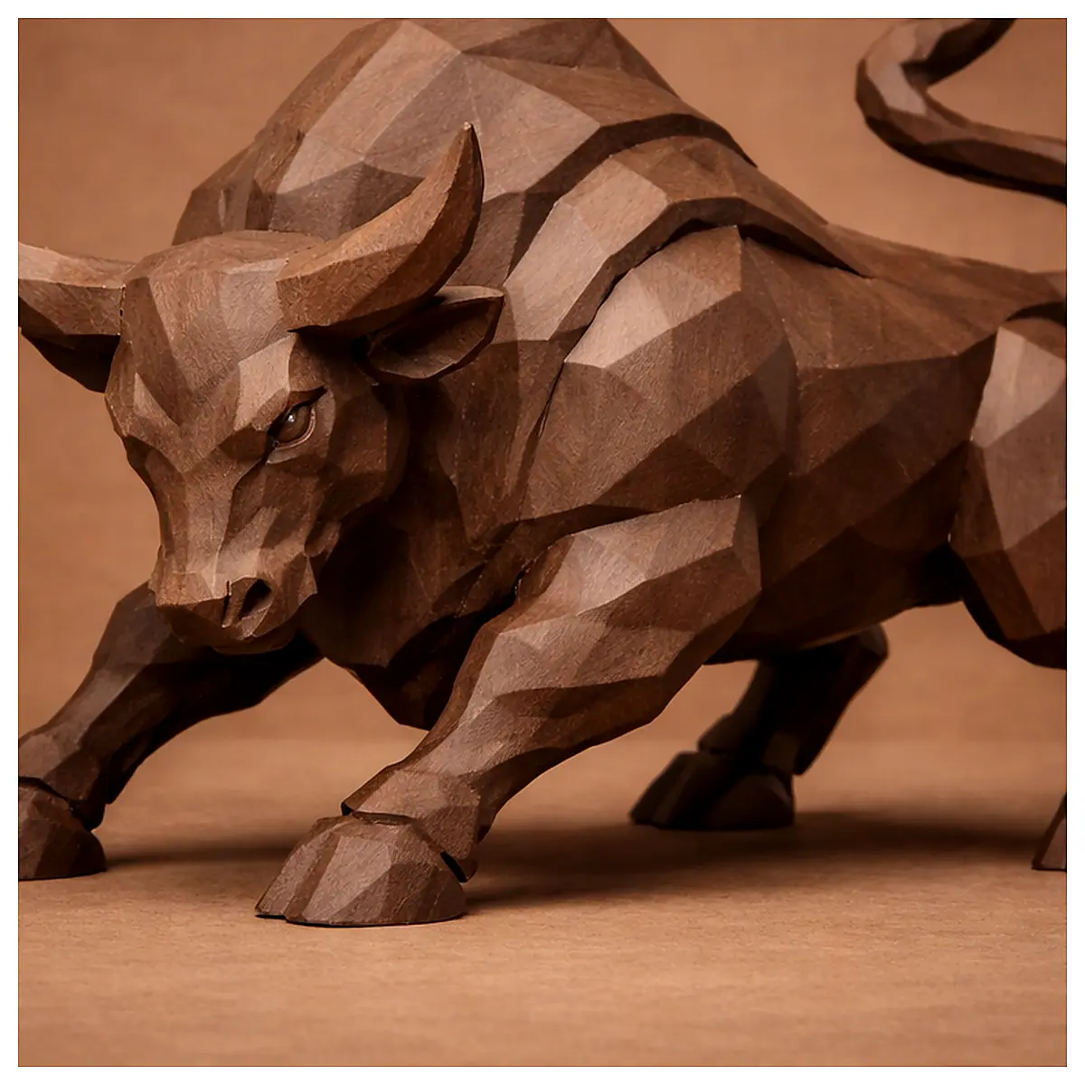 Low Poly Bull 3D Print PLA Walnut Wood Model Bull Model 3D Printing Parts Desktop Decoration