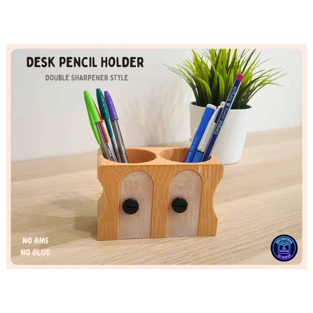 Desk Pen Holder Dual Head Pencil Sharpener Pen Case Office Organizer Pen Storage Rangement