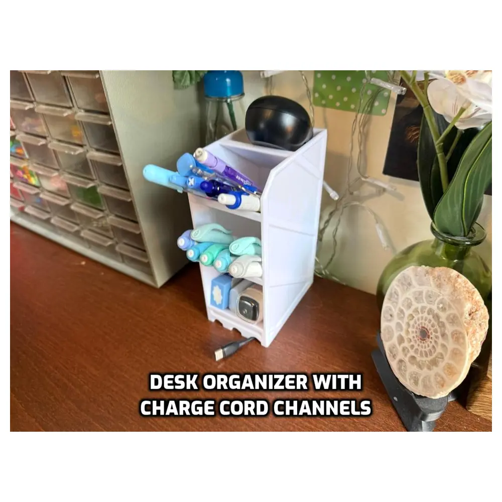 Desk Pen Holder Pencil Case Organizer with Cable Slot Pen Brush Storage Multi Function Office Supplies Accessories