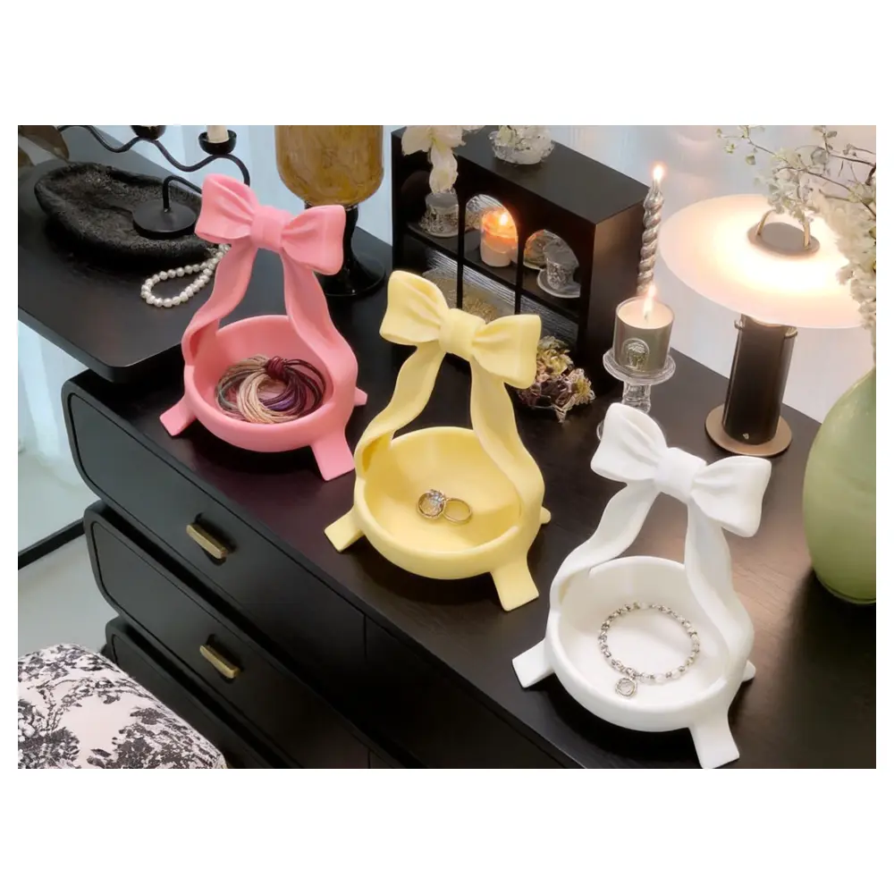 Cute Bow Storage Box Key Jewelry Organizer Basket Hallway Shelf Decorative Accessory Storage Container