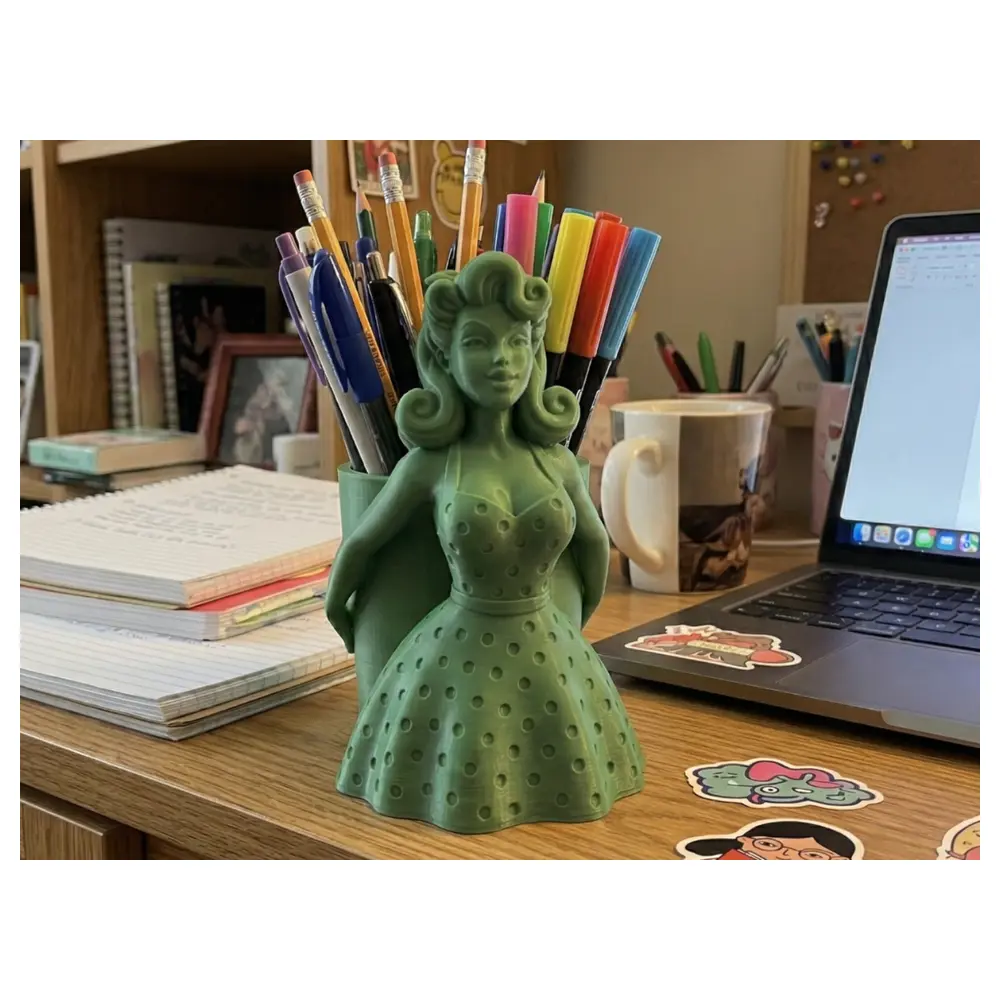 Desktop Decor Vintage Poster Girl Pen Holder Organizer Decoration Accessories Multi Functional Creative Gift