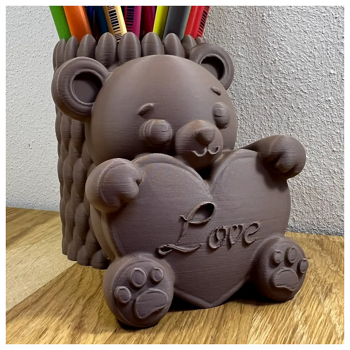 Teddy Bear Pen Holder Desk Organizer Cute Figurine Decoration Accessory Multi Functional Storage