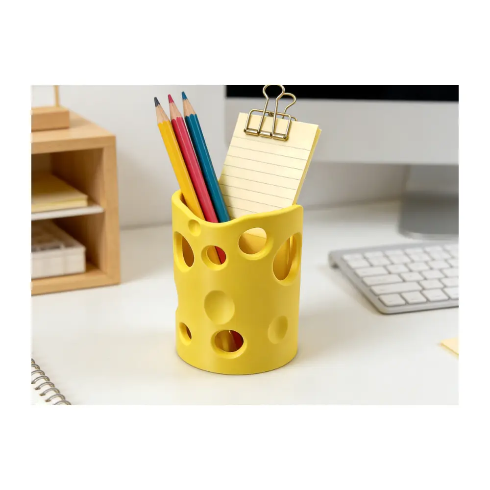 Cheese Tray Holder Yellow Divider Design Creative Desk Organizer Pen Holder Universal Compartment Storage