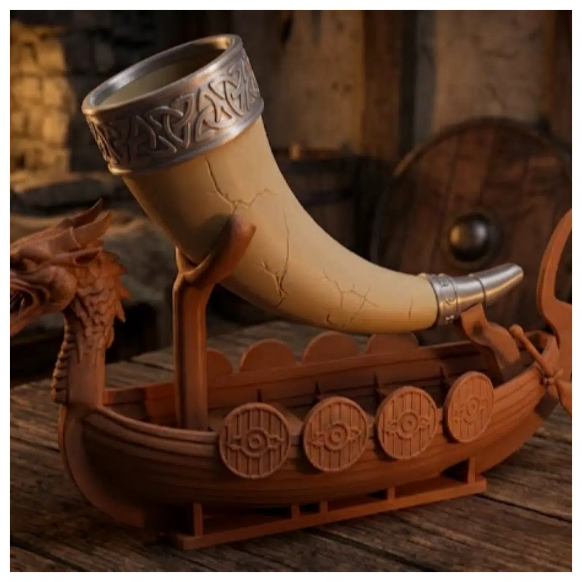 Epic Drinking Horn Draka Warship Display Stand Age Decor Game Prop Collectible Model