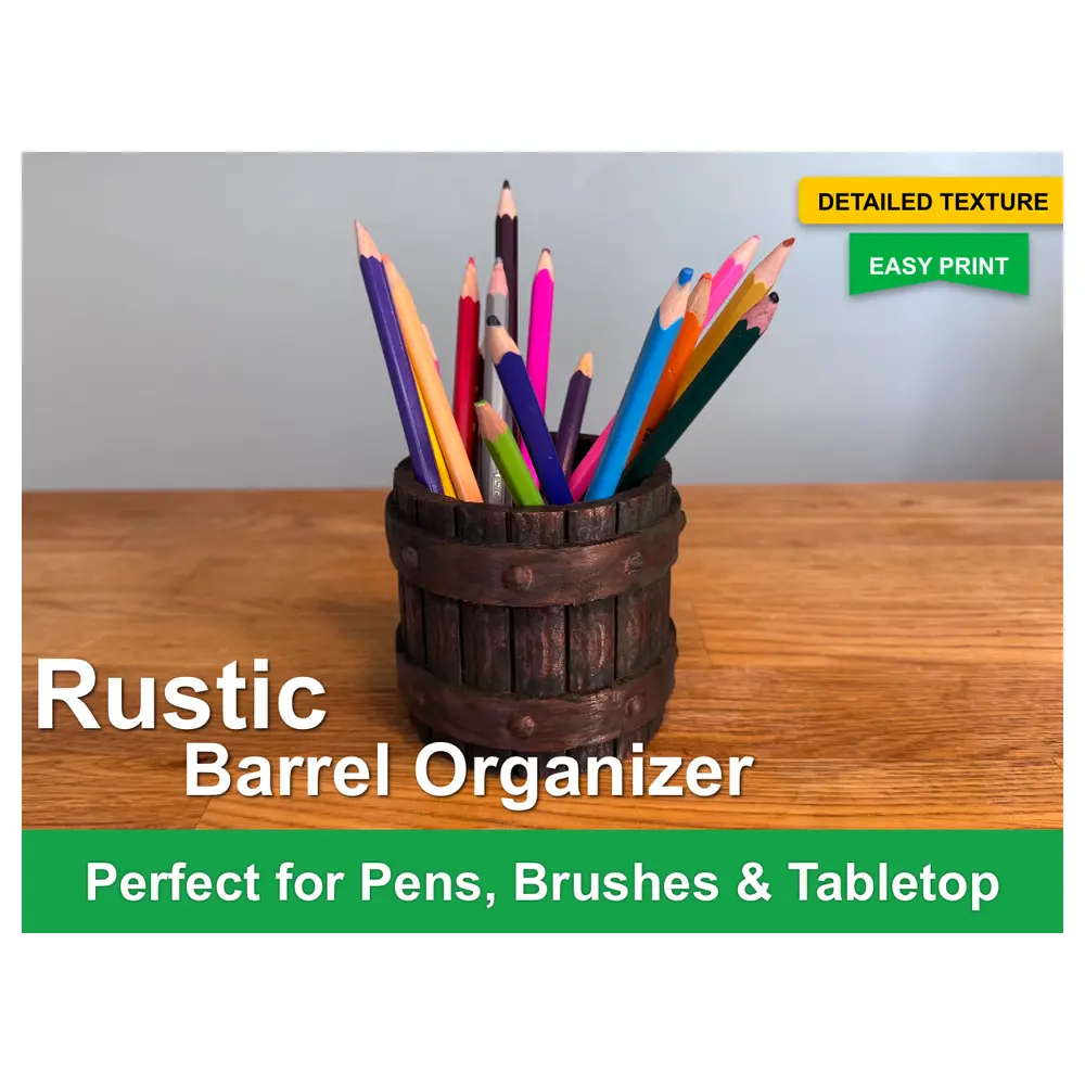 Wooden Barrel Pencil Holder Flower Pot Rustic Style Multi Functional Storage Decorative Container Home Decor