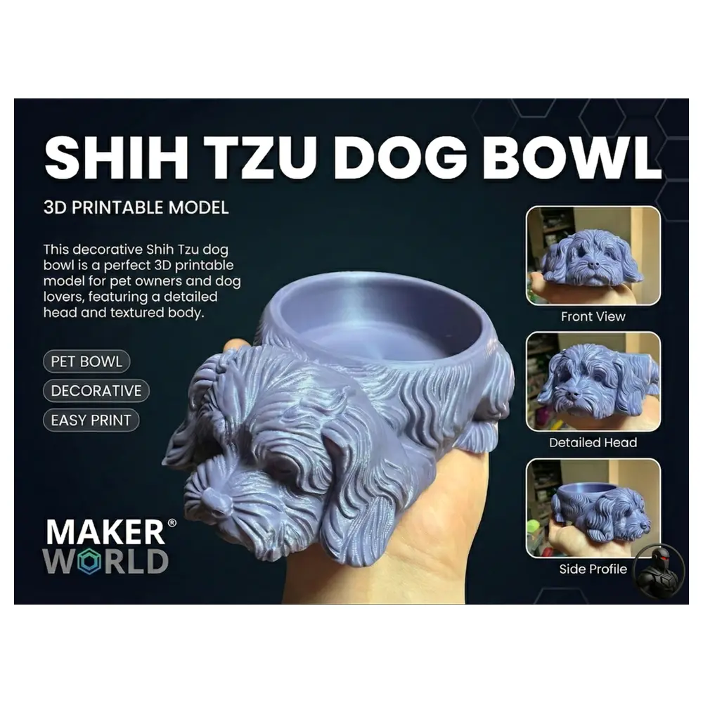 Detailed Shih Tzu Sculpture Bowl 3D Printing Model Art Pet Decoration Easy Print Display