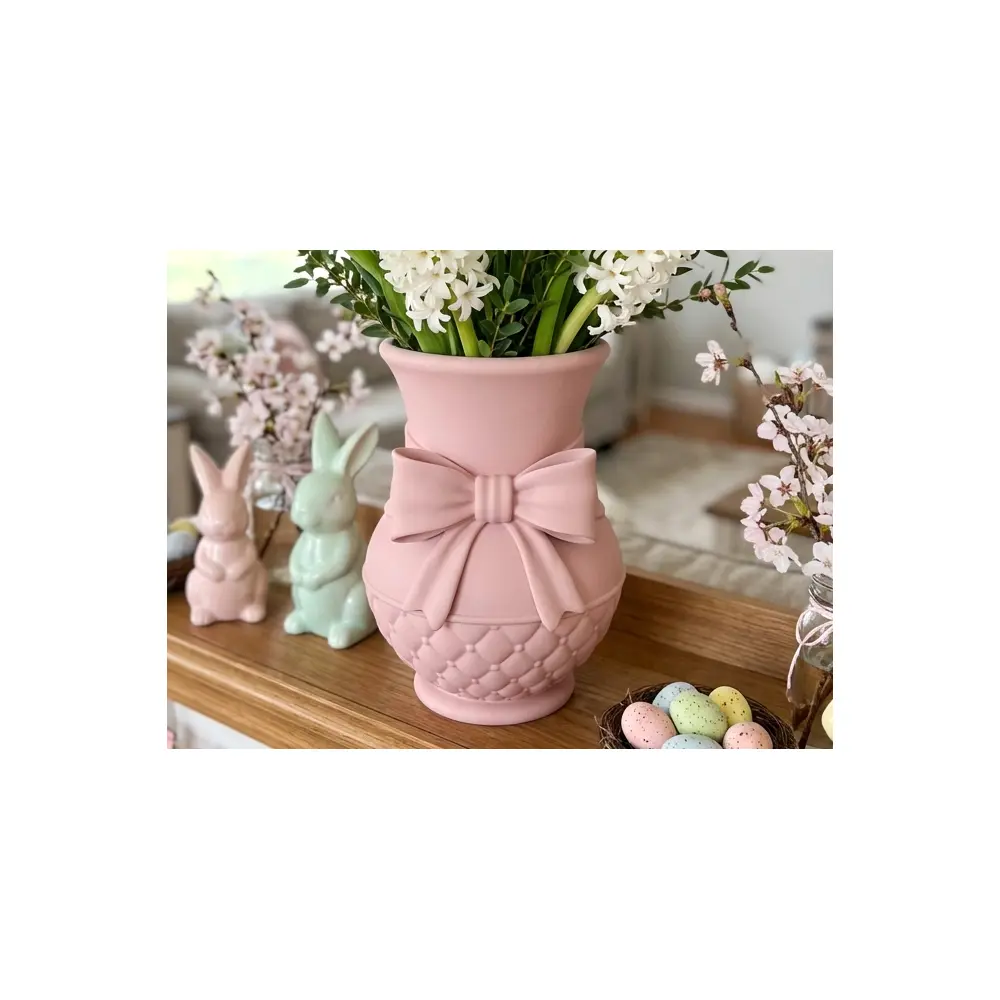 Easter Vase Decorative Bow Flower Arrangement Spring Flower Pot Simulation Flowers Decoration Floral Bouquet Gift