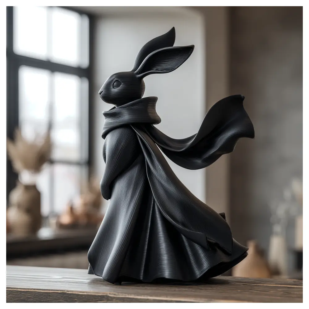 Obsidian Windbreaker Rabbit Sculpture Figurine Decor Art Collectible Modern Art