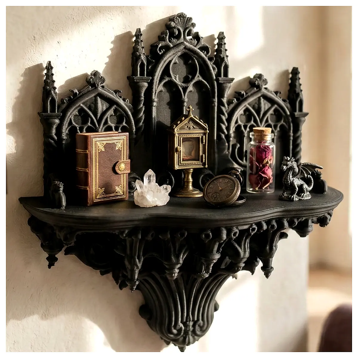 Gothic Wall Shelf Display Stand Cathedral Style Wall Decor Art Display Shelf Art Pieces Wall Mounting