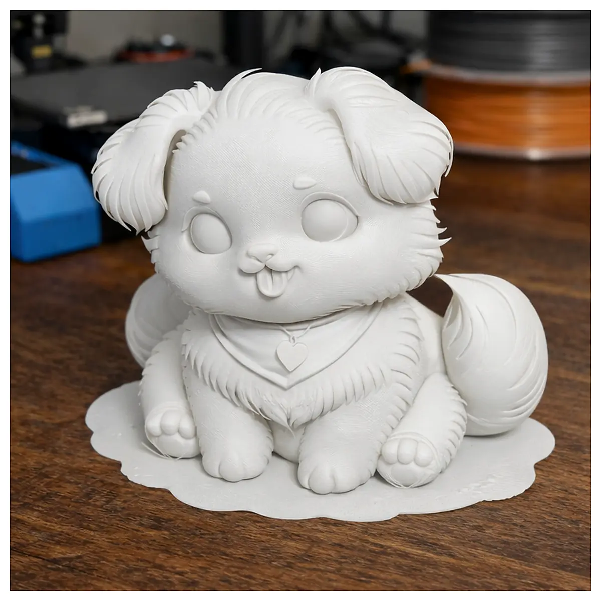 Printable Fluffy Dog Figurine 3D Print Cute Plush Toy Desk Decoration Pet Model 3D Printing