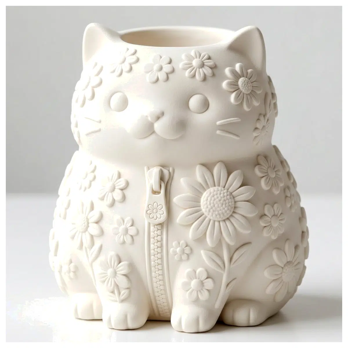 Cat Relief Sculpture Pen Holder Desk Organizer Creative Storage Container for Students Office Supplies Decorative Pencil Case