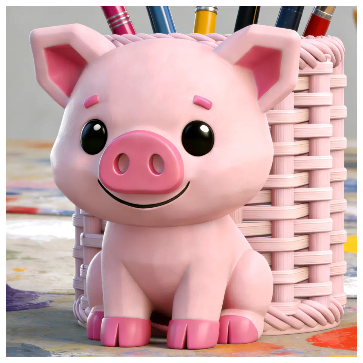 Back Basket Little Pig Piggy Bank Pen Holder Desk Organizer Cute Cartoon Pencil Case Office School Supplies Kids Toy Creative Decoration