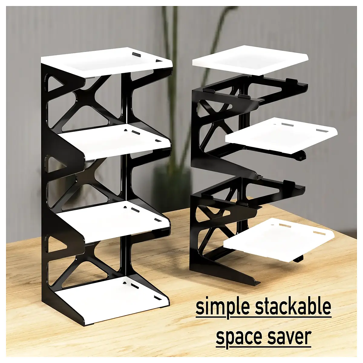 Stackable Shelf Organizer Vertical Storage Solutions Wall Mounted Shelves Home Office Storage Space Saver