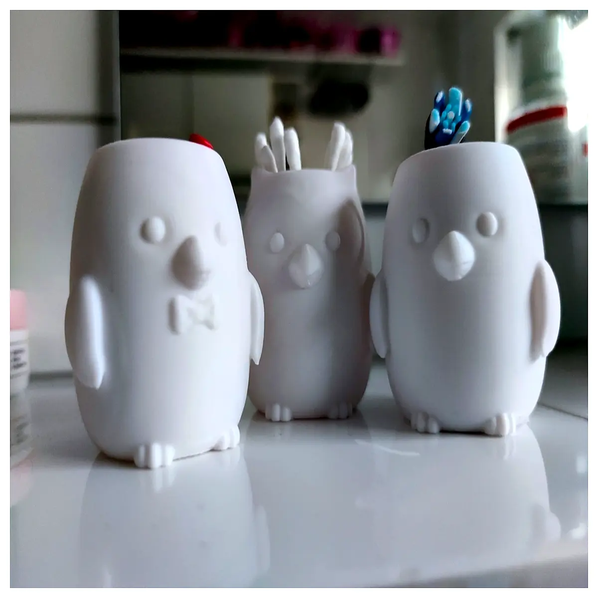 cute bird cotton swab holder desktop organizer cartoon animal makeup stick storage box