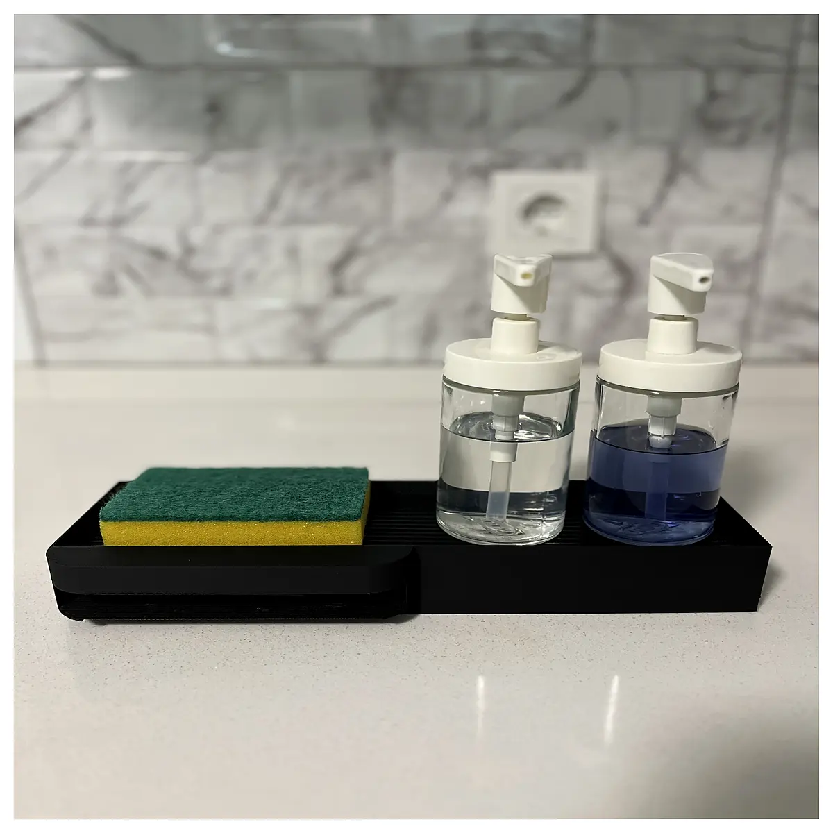 dish sponge holder with soap dispenser and drainage tray kitchen sink organizer caddy for washing up
