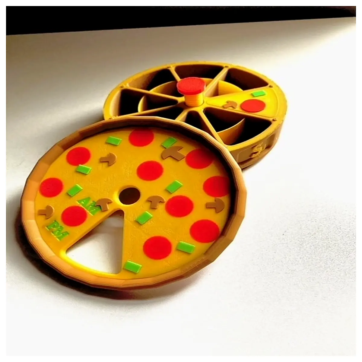 Pizza Pill Container with Dividers Upper Lower Compartments Pill Storage Box Pharmaceutical Grade Airtight Seal