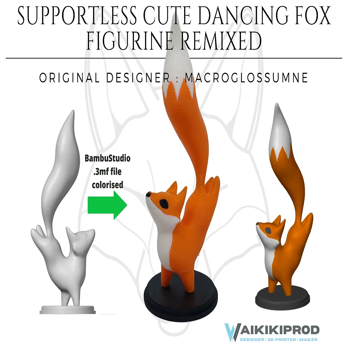 Adorable Dancing Fox Statue 3 Print No Support Needed Model Toy Desktop Decoration Fox Figurine