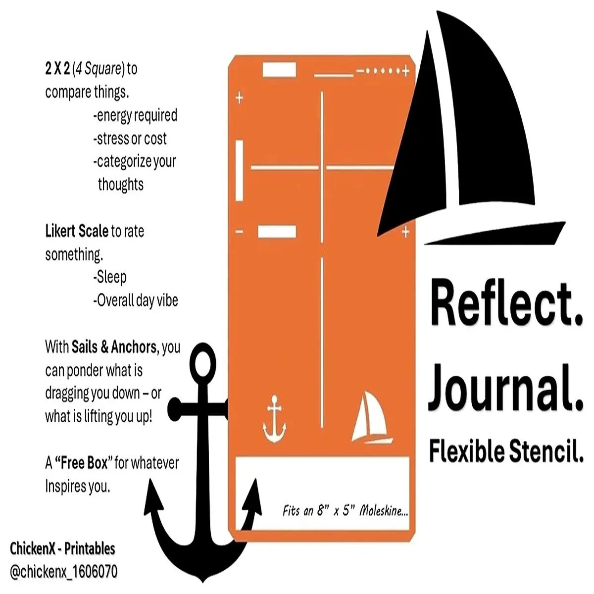 Journal Template Daily Record Dreams Goals Habits Personal Growth Emotions Ideas Sail Anchor Diary Mood Reflection